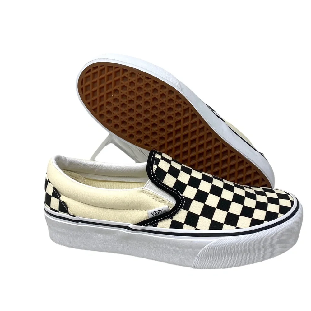 VANS Classic Slip On Platform Canvas Check Women's Black Shoes Skate VN00018EBWW - Picture 7 of 9